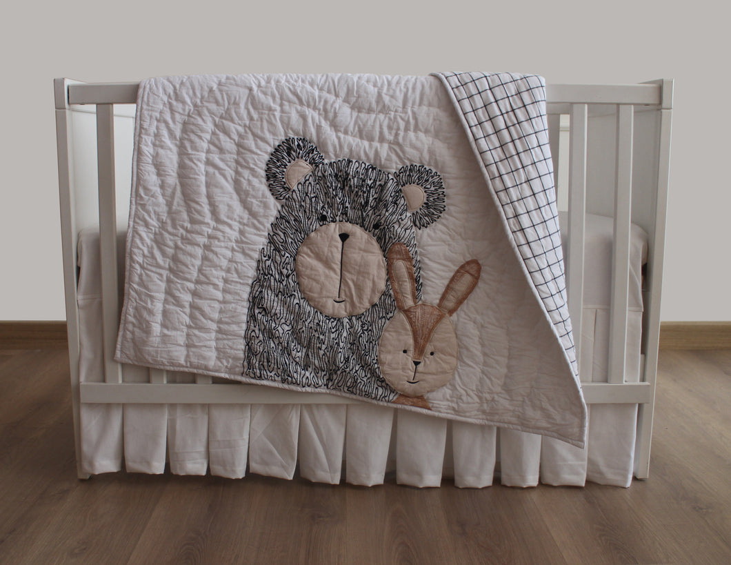 Cotton Reversible Toddler/Baby Quilt: BEAR & BUNNY