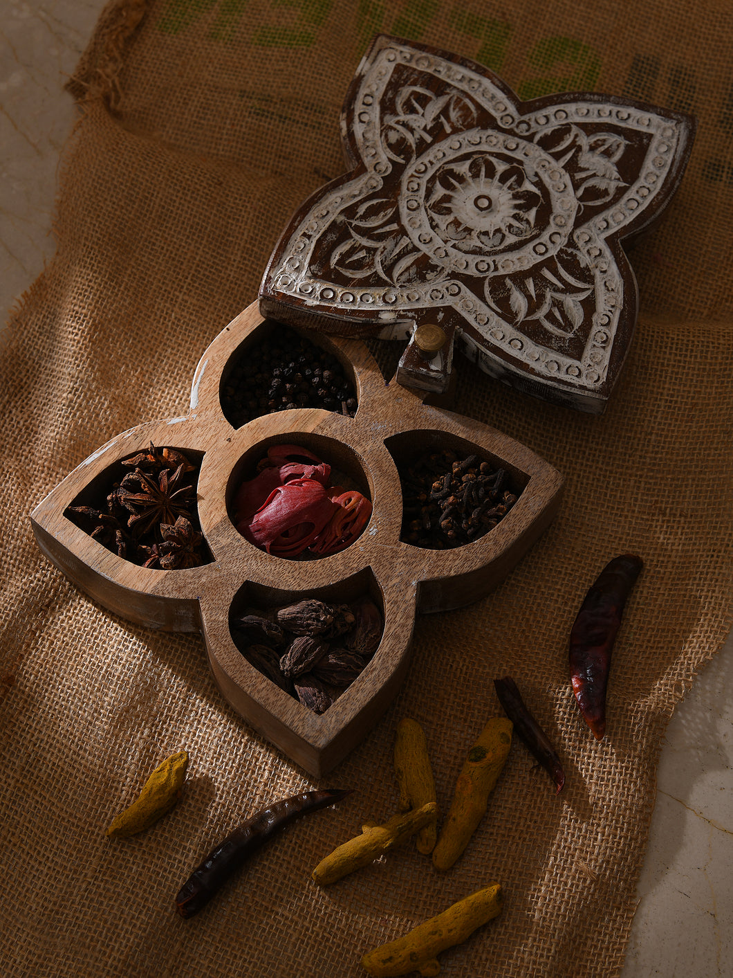 Vintage Wooden Herb/Spice/Kitchen Box - LOTUS