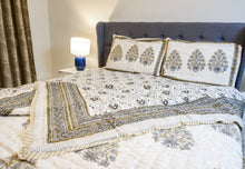 Load image into Gallery viewer, Hand block printed Bedsheet Set with 2 Pillow Covers - OLIVE GREEN
