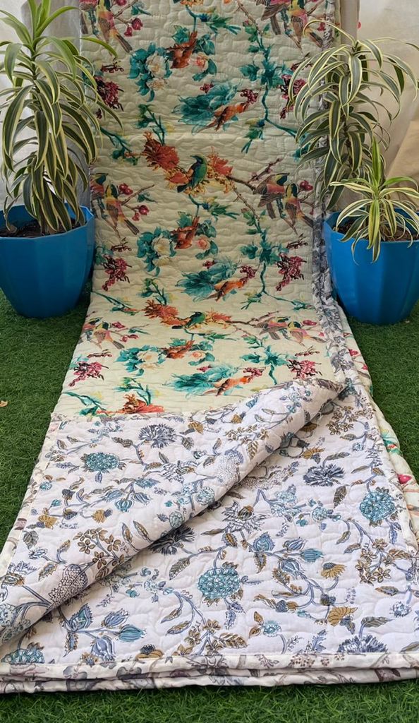 Handmade Reversible Quilt/Duvet/Doona - WILDFLOWER COLLECTION (Ivory)