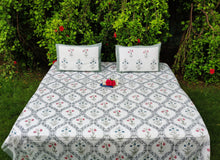 Load image into Gallery viewer, Hand block printed Bedsheet Set with 2 Pillow Covers - ENGLISH GARDEN
